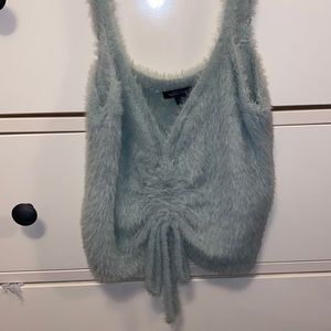 Blue sweater tank with scrunch tie